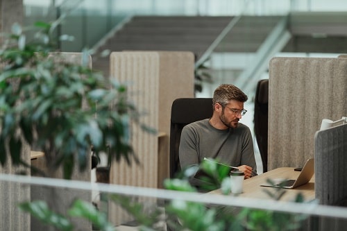 Worker in Office with Plants iStock Georgijevic